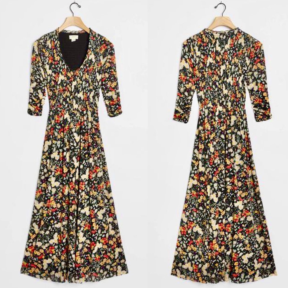 Anthropologie Maeve Omya Smocked Maxi Dress